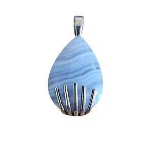 Vintage 925 Silver Pendant w/Blue Lace Agate Teardrop Pendant Only No Chain 1.5"